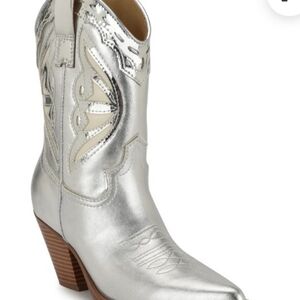 9West  Silver Metallic Cowboy Boots NWT sz.8.5
